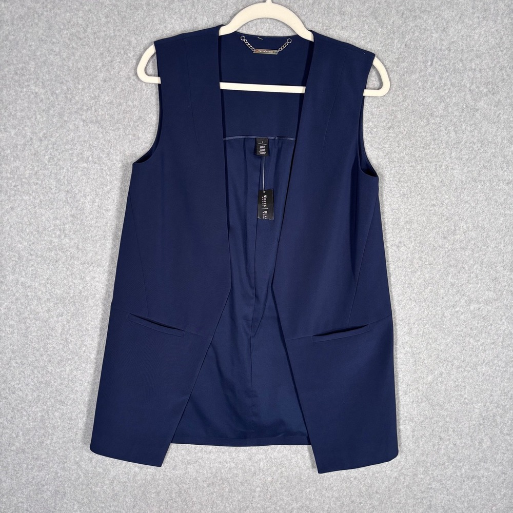 NEW WHBM Blazer Vest Size 4 Navy Open Front Minimalist Quiet Luxury Stretch Knit